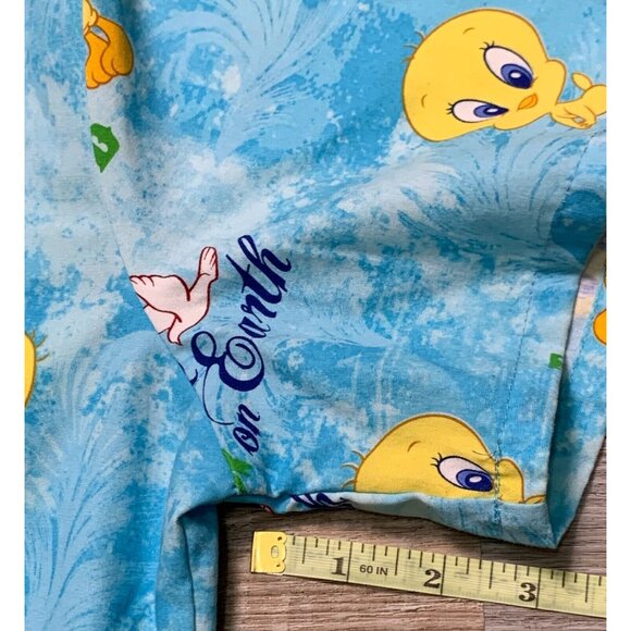 Looney Tunes Tweety Christmas Scrub Top Size S Blue Cartoon Print V-Neck Holiday - Picture 14 of 16
